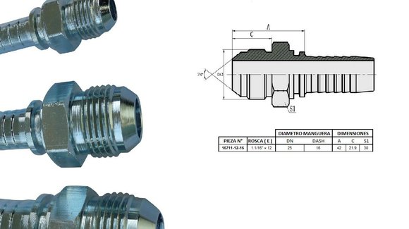 Imagen de MACHO RECTO JIC 1.1/16" UN X 12F 16 MANG.1"